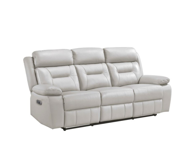 Luxe Leather Reclining Power Sofa Light Grey
